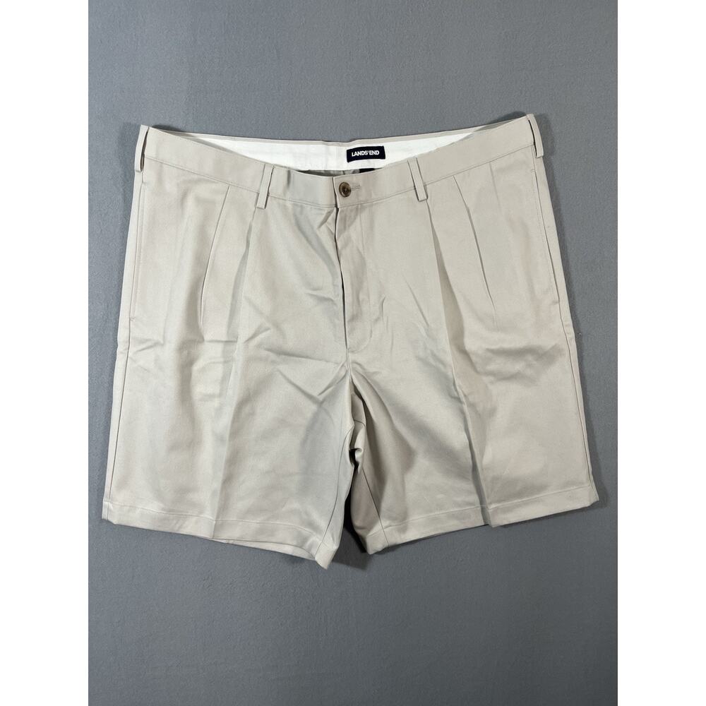 Lands' End Chino‎ Shorts Mens 42 Tan Flat Front Khaki Golf Traditional Fit EUC